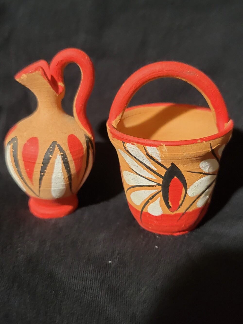 Set of 2 vtg mini terracotta mid-century souvenir Pitcher  & Basket signed Italy